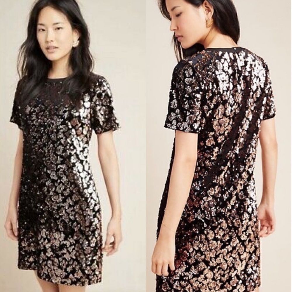 💯 ANTHROPOLOGIE Ro & De Andi Sequined Tee Dress